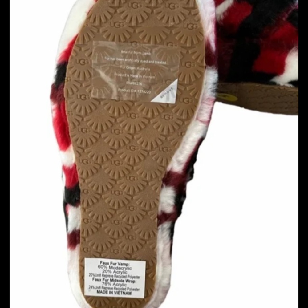 UGG Womens and kids Fluff Yeah Slide Backstrap Slippers Plaid Punk Red